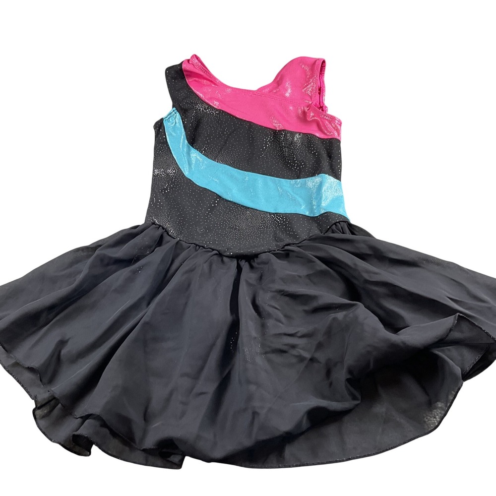 Girl Dance Costume Leotard Dress Black Pink Blue Sleeveless Sparkle Performance‎